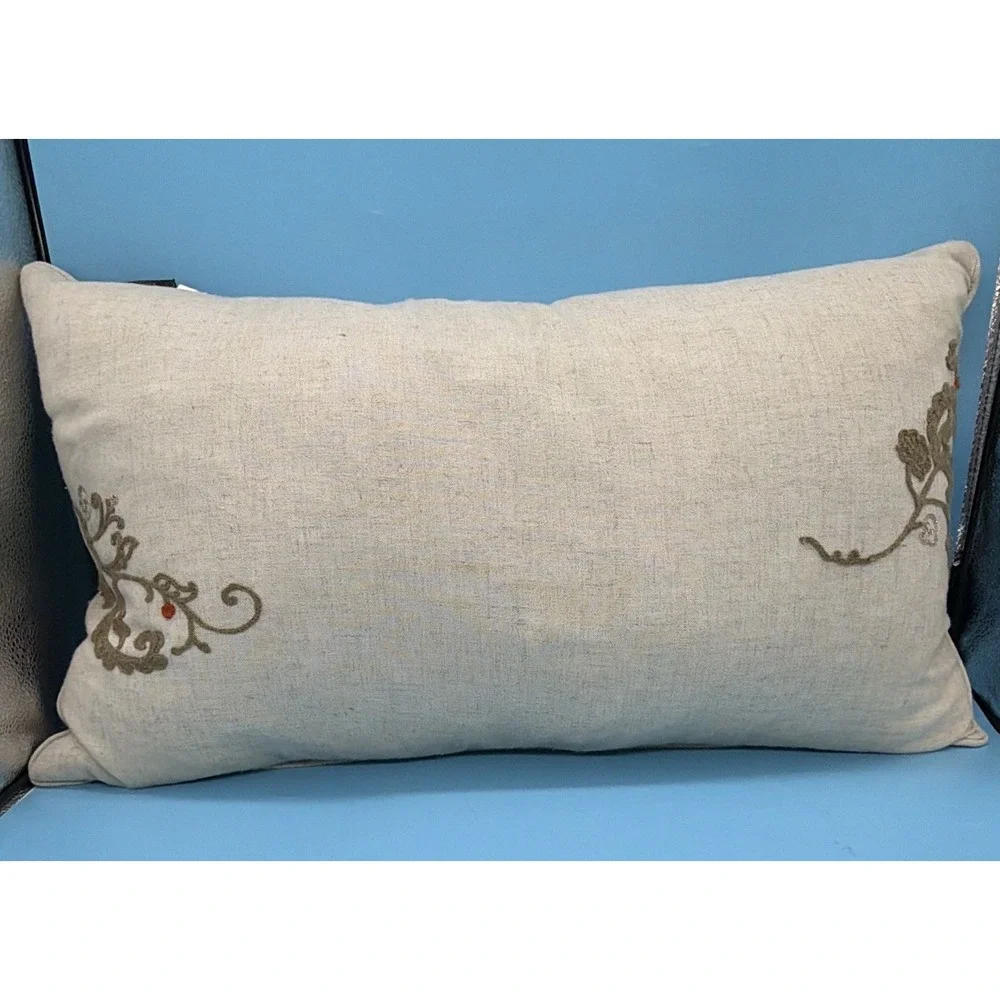 Envogue Harvest Pumpkin Embroidered Lumbar Pillow Cover Fall Vine Floral Decor